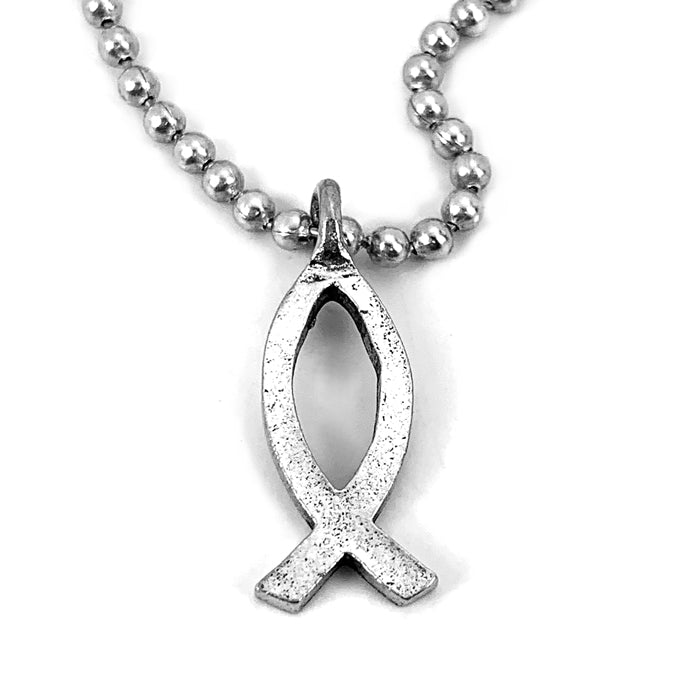 Jesus Ichthus Small Fish Ball Chain Necklace Antique Silver Finish - Forgiven Jewelry