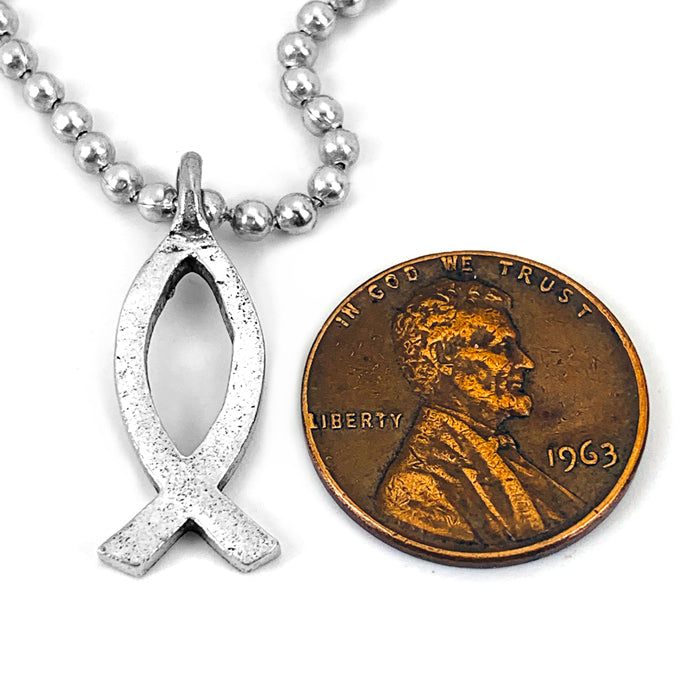 Jesus Ichthus Small Fish Ball Chain Necklace Antique Silver Finish - Forgiven Jewelry