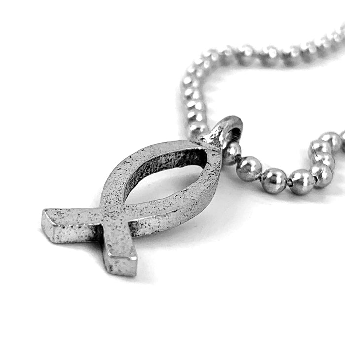 Jesus Ichthus Small Fish Ball Chain Necklace Antique Silver Finish - Forgiven Jewelry