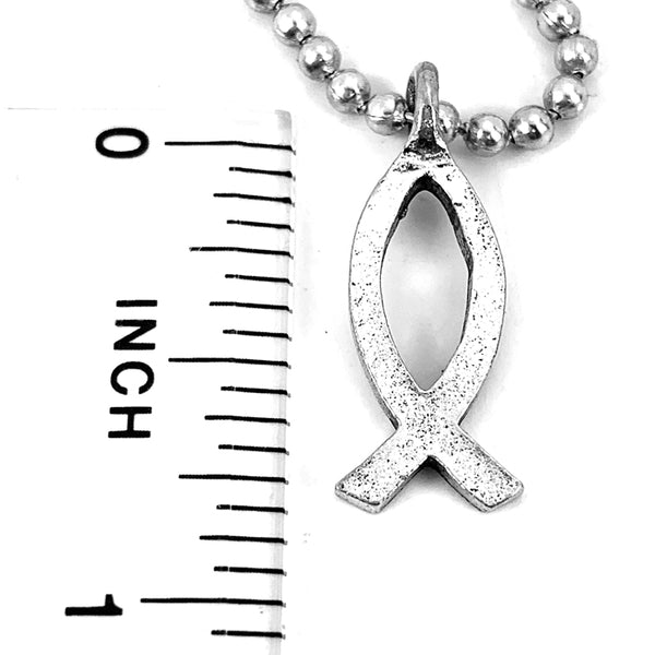 Jesus Ichthus Small Fish Ball Chain Necklace Antique Silver Finish - Forgiven Jewelry
