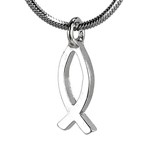 Jesus Ichthus Small Fish Rhodium Finish Rope Chain Necklace - Forgiven Jewelry