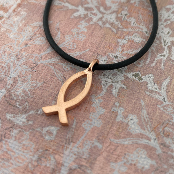 Jesus Ichthus Small Fish Rose Gold Finish Necklace - Forgiven Jewelry