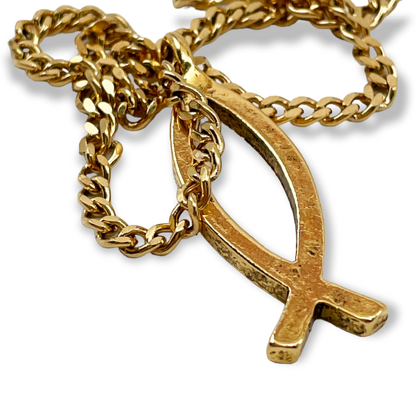 Ichthus Fish Gold Finish Pendant Gold Finish Chain Necklace