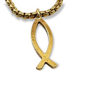 Ichthus Fish Gold Finish Pendant Gold Finish Heavy Chain Necklace