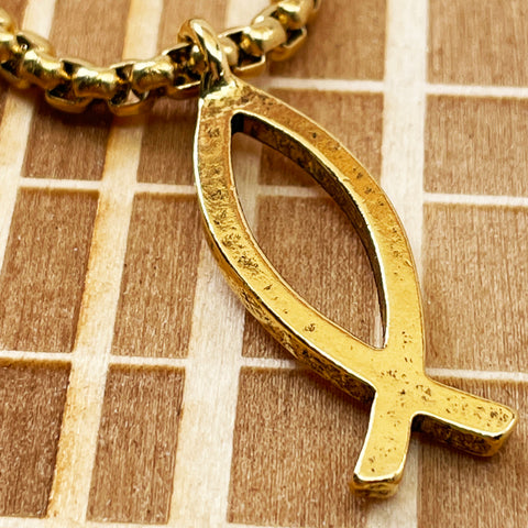 Ichthus Fish Gold Finish Pendant Gold Finish Heavy Chain Necklace