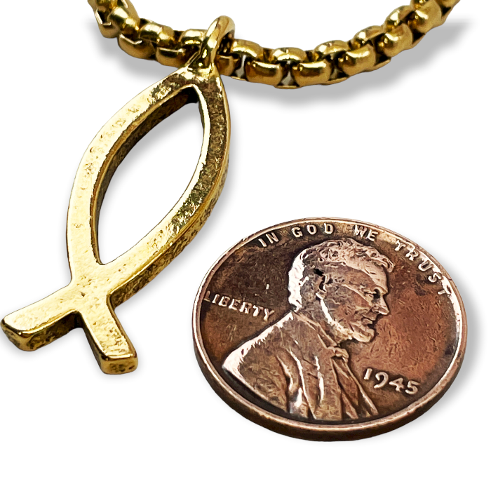 Ichthus Fish Gold Finish Pendant Gold Finish Heavy Chain Necklace