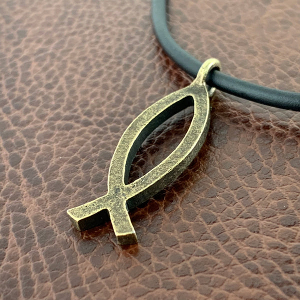 Ichthus Fish Brass Necklace - Forgiven Jewelry