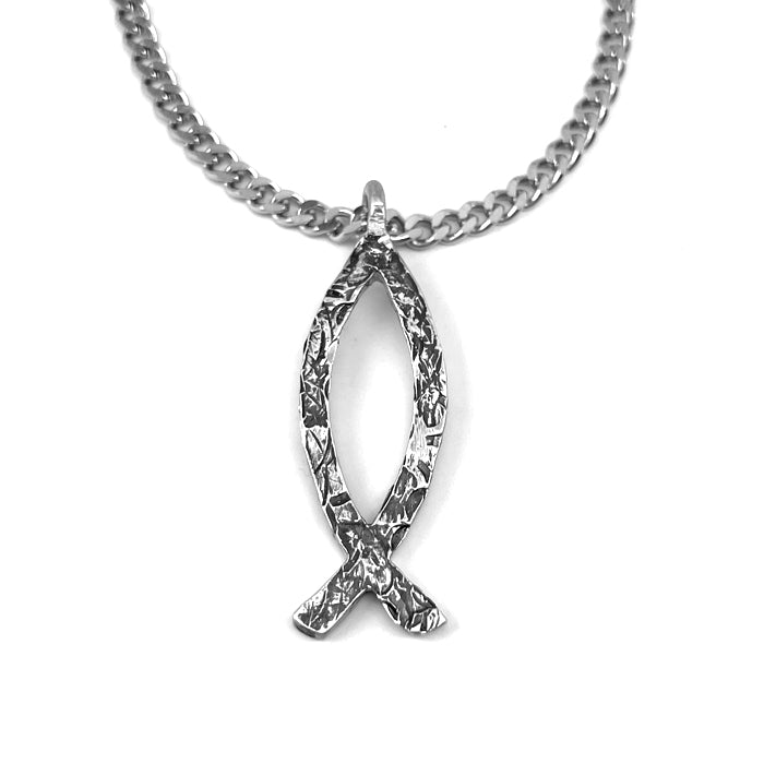 Ichthus Fish Hammered Finish Chain Necklace - Forgiven Jewelry