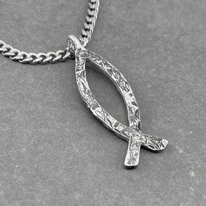 Ichthus Fish Hammered Finish Chain Necklace - Forgiven Jewelry