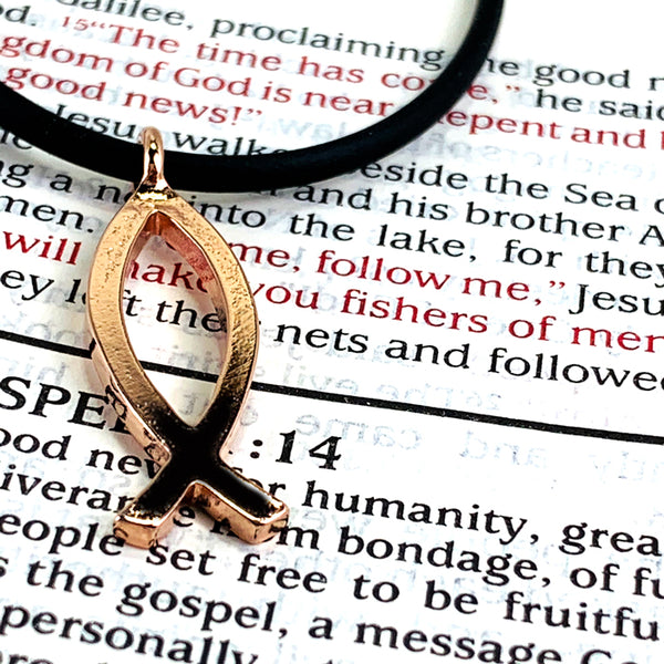 Ichthus Fish Rose Gold Metal Necklace - Forgiven Jewelry