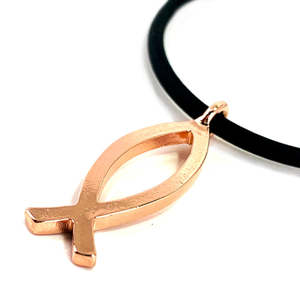 Ichthus Fish Rose Gold Metal Necklace - Forgiven Jewelry