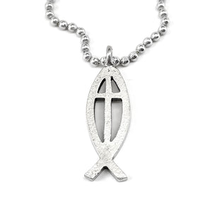 Cross Ichthus Fish Ball Chain Necklace - Forgiven Jewelry