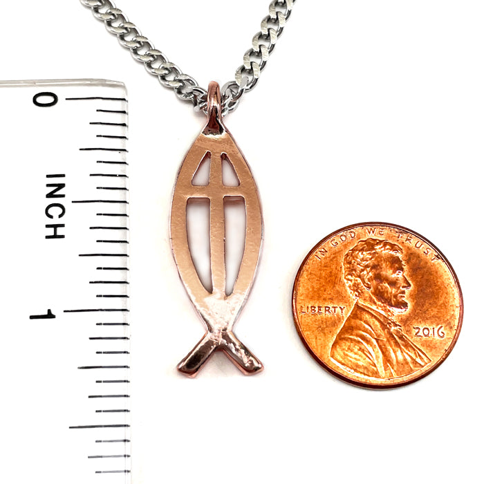 Cross Ichthus Shiny Copper Finish Fish Stainless Steel Chain Necklace - Forgiven Jewelry