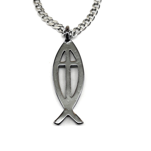 Cross Ichthus Gunmetal Finish Fish Stainless Steel Chain Necklace - Forgiven Jewelry