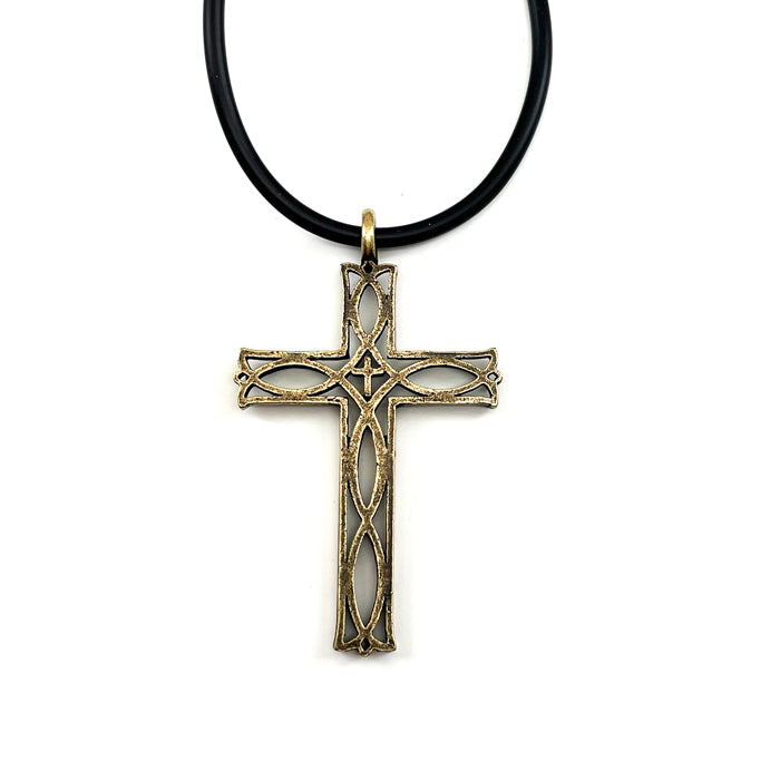 Cross Ichthus Fish Antique Brass Necklace - Forgiven Jewelry