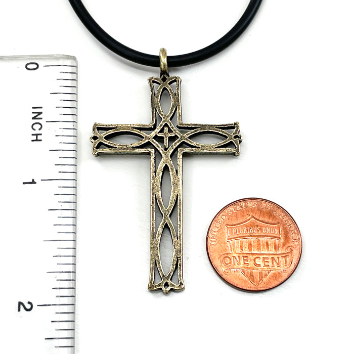 Cross Ichthus Fish Antique Brass Necklace - Forgiven Jewelry
