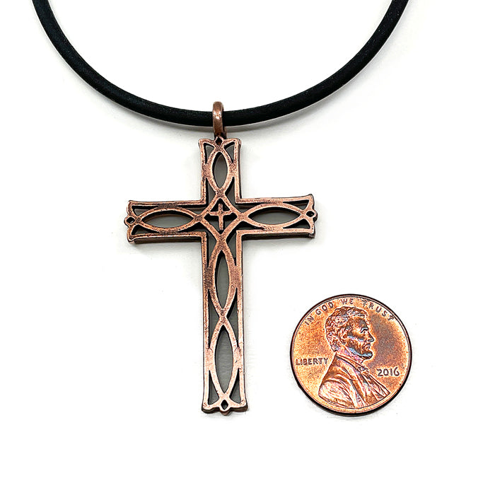 Cross Ichthus Fish Antique Copper Necklace