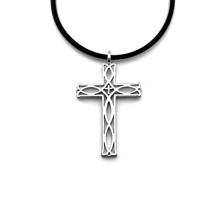 Cross Ichthus Fish Rhodium Necklace