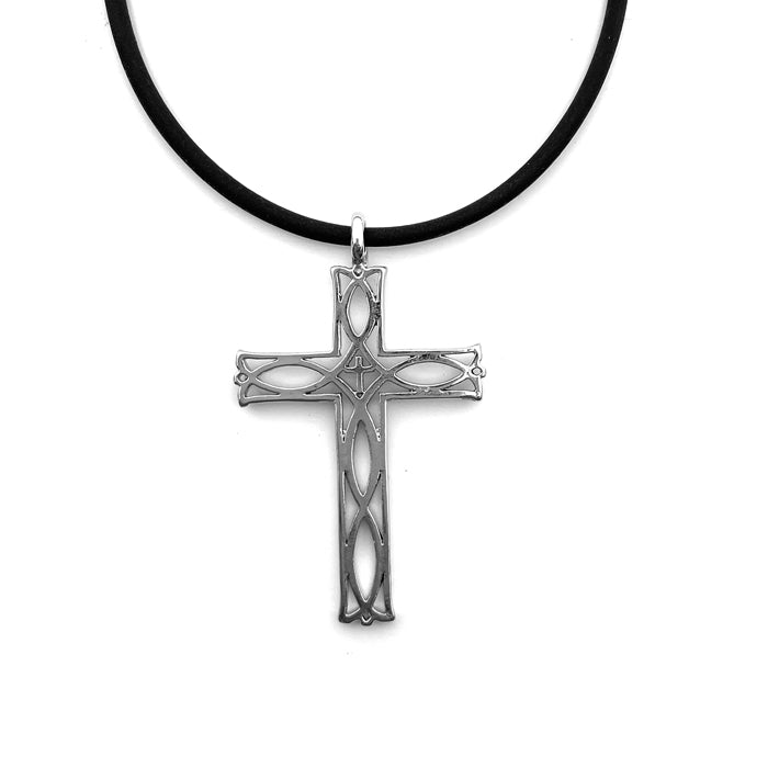 Cross Ichthus Fish Rhodium Necklace