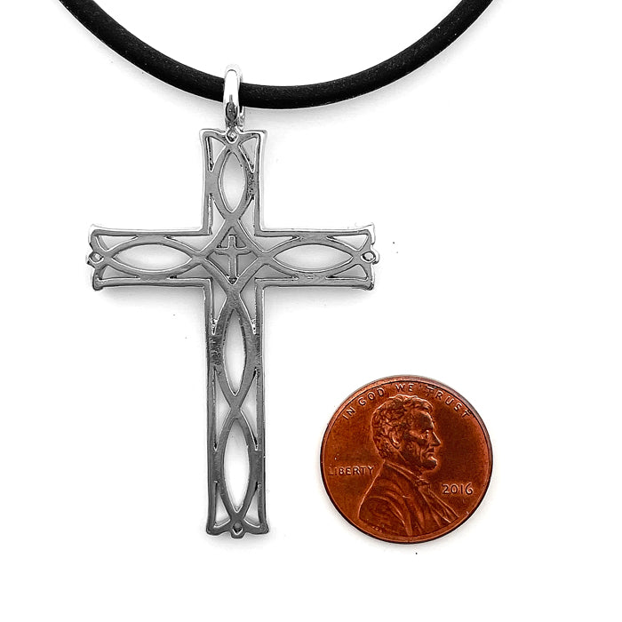 Cross Ichthus Fish Rhodium Necklace