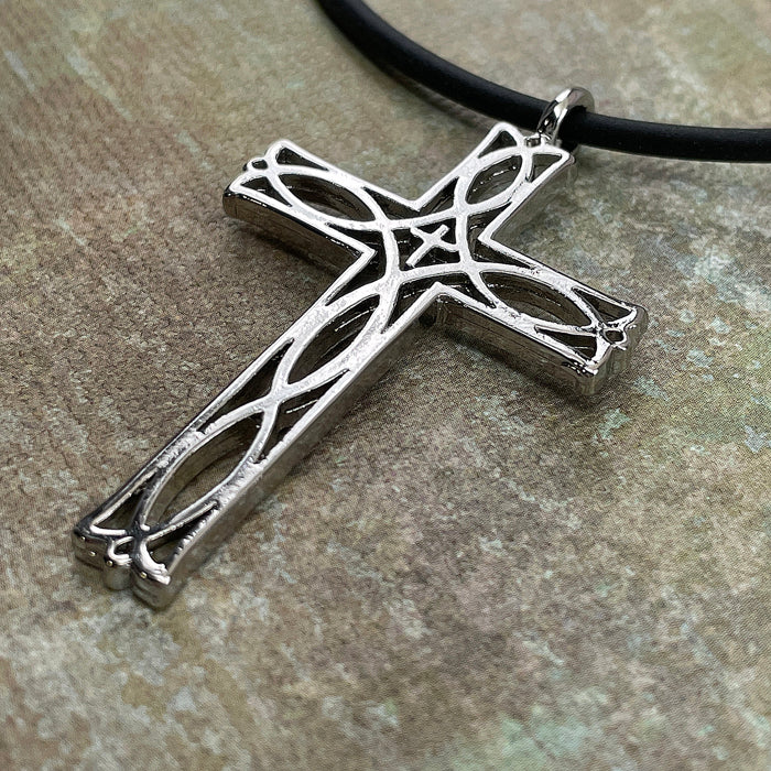 Cross Ichthus Fish Rhodium Necklace