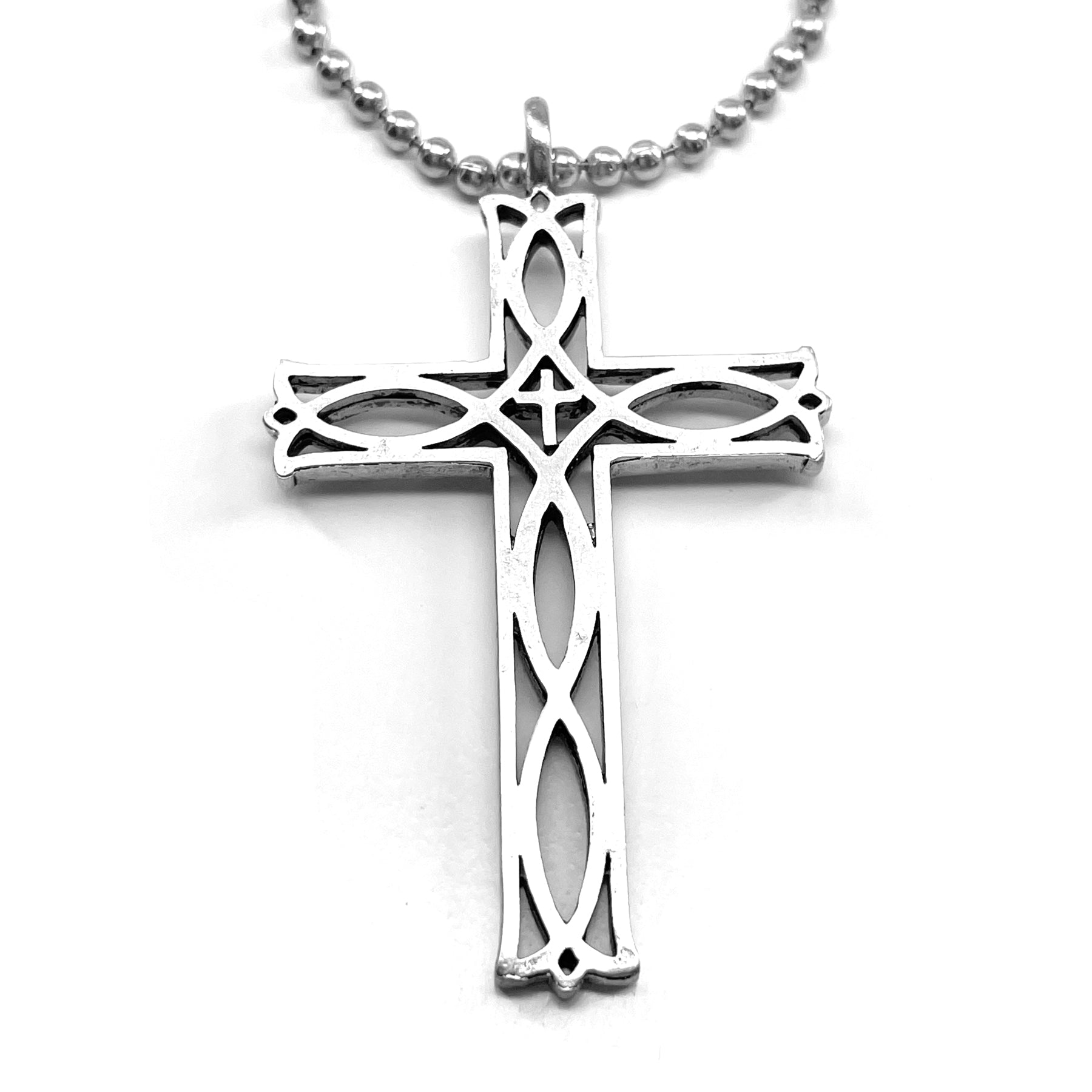 Cross Ichthus Fish Antique Silver Necklace Ball Chain - Forgiven Jewelry
