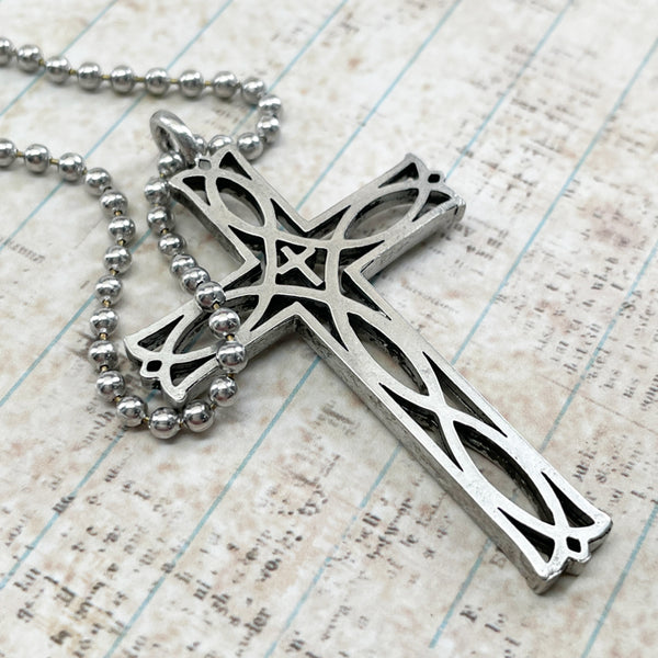Cross Ichthus Fish Antique Silver Necklace Ball Chain - Forgiven Jewelry