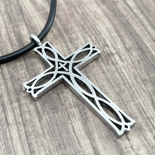 Cross Ichthus Fish Antique Silver Necklace - Forgiven Jewelry