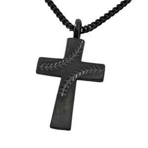 Cross Stitch Dark Metal Finish Baseball Pendant Dark Metal Curb Chain Necklace
