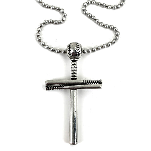 Baseball Bat And Ball Cross Necklace Pewter I Can Do All Things - Forgiven Jewelry