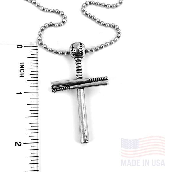 Baseball Bat And Ball Cross Necklace Pewter I Can Do All Things - Forgiven Jewelry