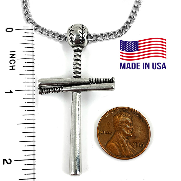 Baseball Bat And Ball Cross On Chain Necklace Pewter I Can Do All Things - Forgiven Jewelry