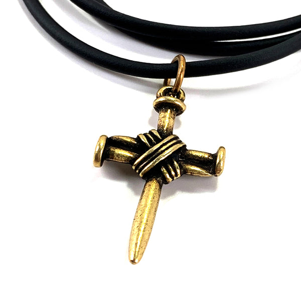Wire Wrapped Nail Cross Brass - Forgiven Jewelry