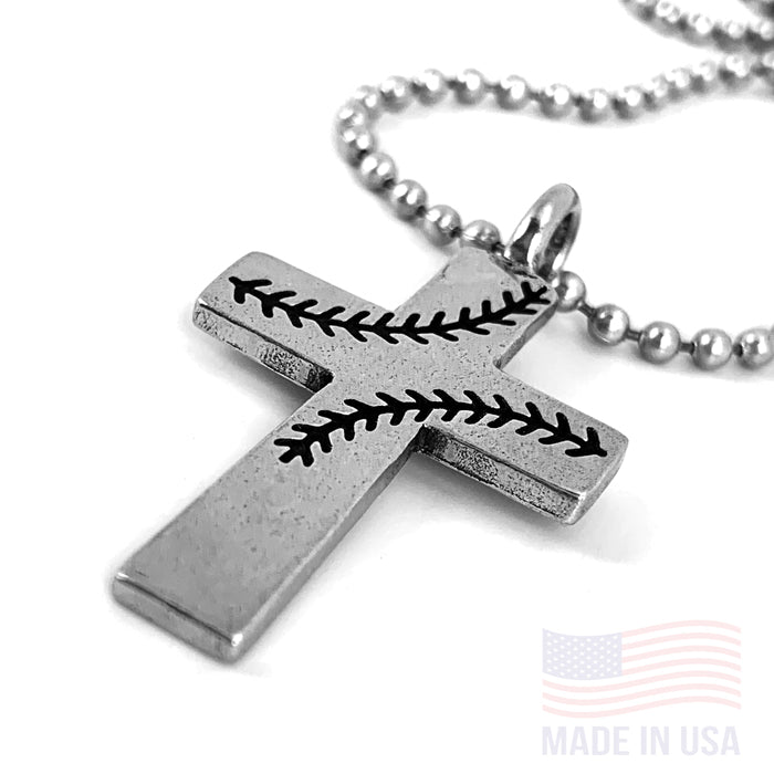Baseball Stitch Cross Necklace on Ball Chain - Forgiven Jewelry