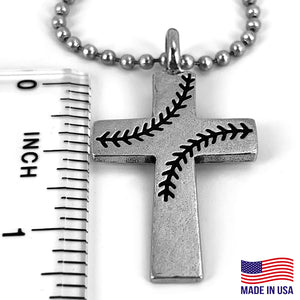 Baseball Stitch Cross Necklace on Ball Chain - Forgiven Jewelry