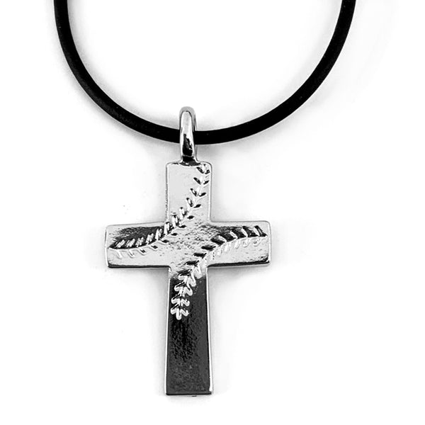 Cross Stitch Baseball Necklace RhodiumFinish - Forgiven Jewelry