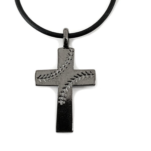 Cross Stitch Baseball Necklace Gunmetal Finish - Forgiven Jewelry