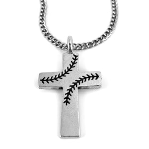 Baseball Stitch Cross Necklace on Chain - Forgiven Jewelry