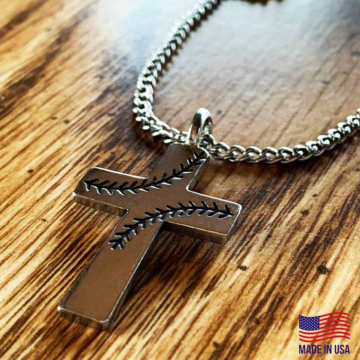 Baseball Stitch Cross Necklace on Chain - Forgiven Jewelry