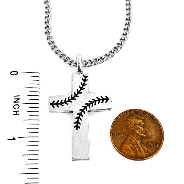 Baseball Stitch Cross Necklace on Chain - Forgiven Jewelry