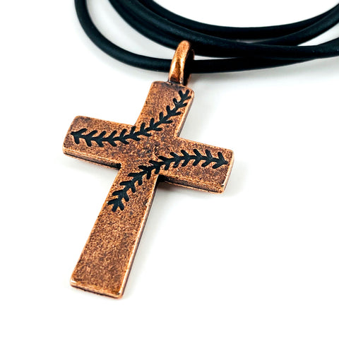 Baseball Stitch Cross Necklace Copper Finish - Forgiven Jewelry