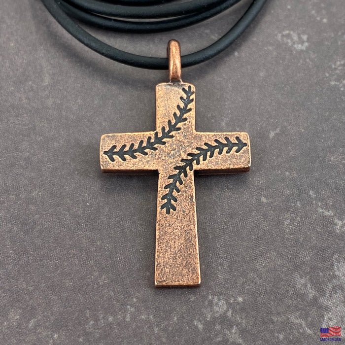 Baseball Stitch Cross Necklace Copper Finish - Forgiven Jewelry
