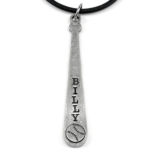 Baseball Softball Customize Name Bat Necklace Black Rubber - Forgiven Jewelry
