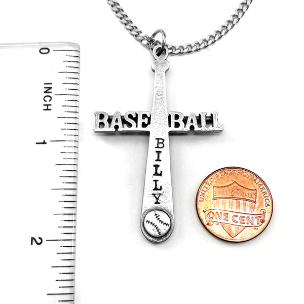 Baseball Customize Name Cross Bat Necklace Chain - Forgiven Jewelry
