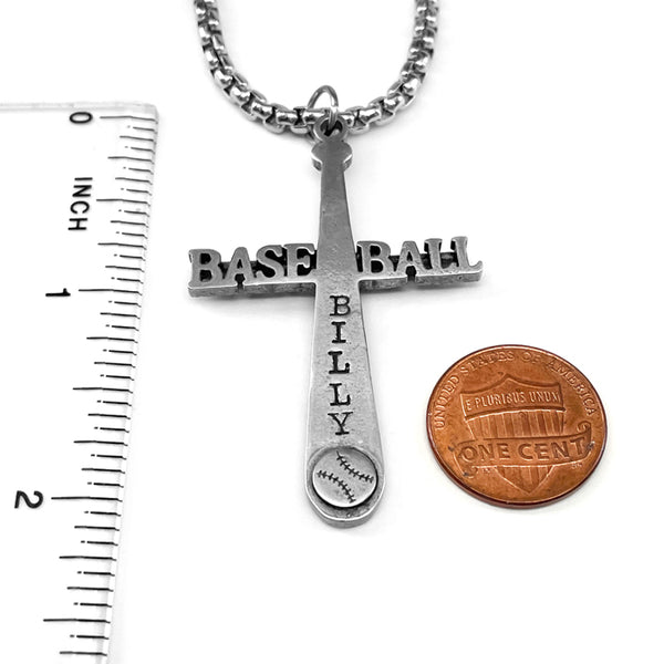 Baseball Customize Name Cross Bat Necklace Heavy Chain - Forgiven Jewelry