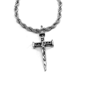 Nail Cross Antique Silver Stainless Steel Rope Chain Necklace - Forgiven Jewelry