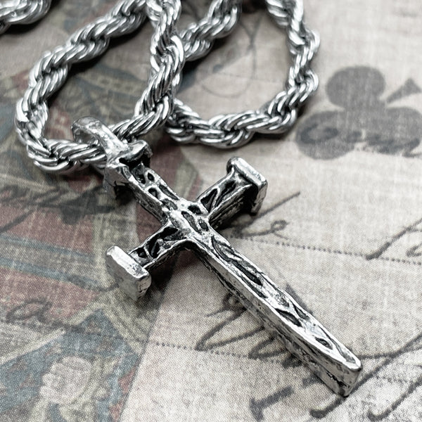 Nail Cross Antique Silver Stainless Steel Rope Chain Necklace - Forgiven Jewelry