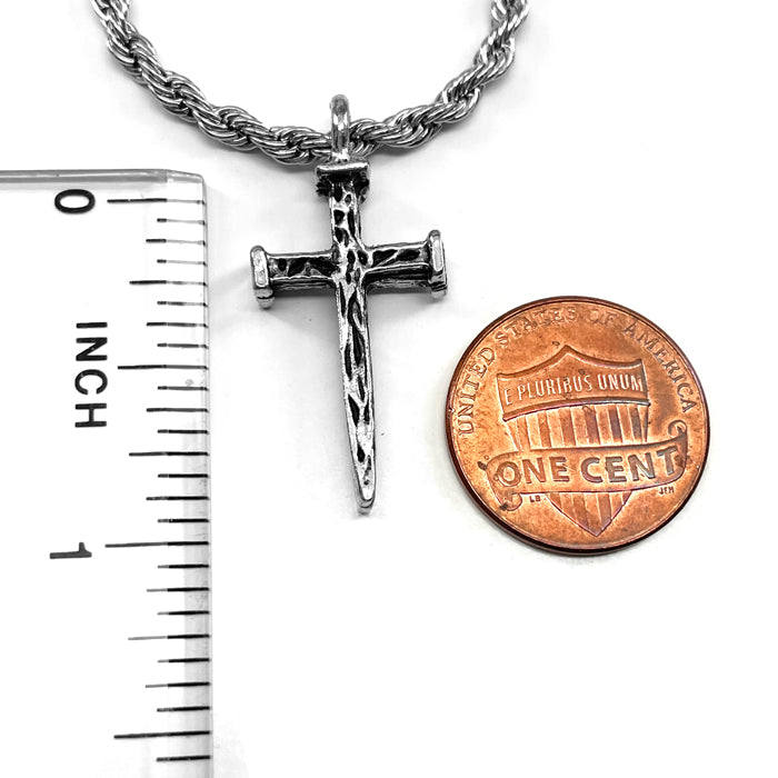 Nail Cross Antique Silver Stainless Steel Rope Chain Necklace - Forgiven Jewelry