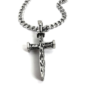 Nail Cross Antique Silver Stainless Steel Curb Chain Necklace - Forgiven Jewelry