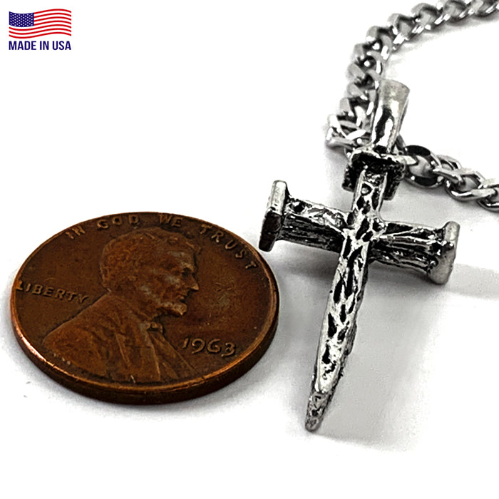 Nail Cross Antique Silver Stainless Steel Curb Chain Necklace - Forgiven Jewelry